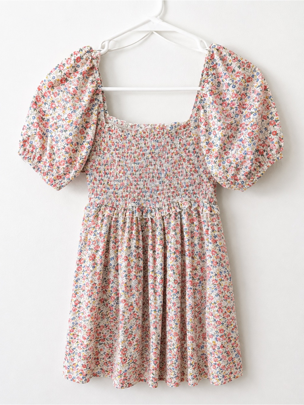 Altar'd State Pink Floral Smocked Mini Dress with Puff Sleeves